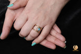 Turquoise Pink Opal Ring - 925 Sterling Silver Ring - 8mm Gemstone Ring - Gift for healing - Womens Ring - Pink Opal Turquoise Copper Ring